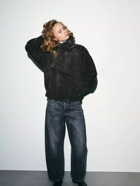 Zara Black Suede Bomber Jacket